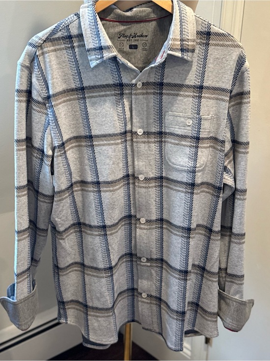 Flag & Anthem Other - Flag & Anthem Gray Blue Plaid Stretch Flannel Shirt | Size Large NWT